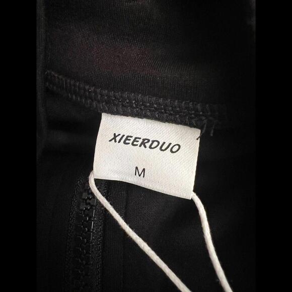 XIEERDUO Black White Zip Up Lounge Track Jacket Cropped Style Women’s M NWT - Picture 5 of 5